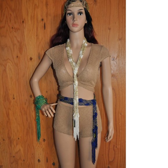 Shawl Scarf Waist Belt 4 colors X $12 Gold -Tone Beaded Skinny Fishnet fashion - Picture 2 of 7